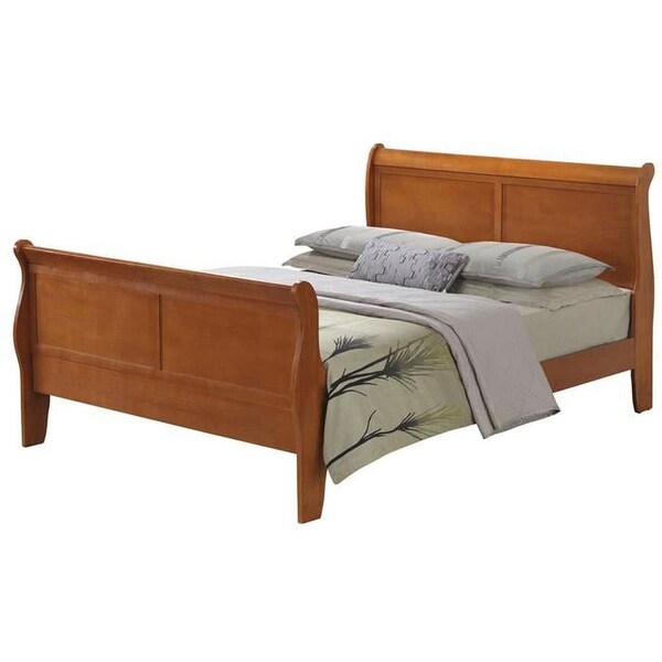 Passion Furniture Louis Philippe Sleigh Bed with High Footboard, Oak - Queen Size PF-G3160A-QB - main
